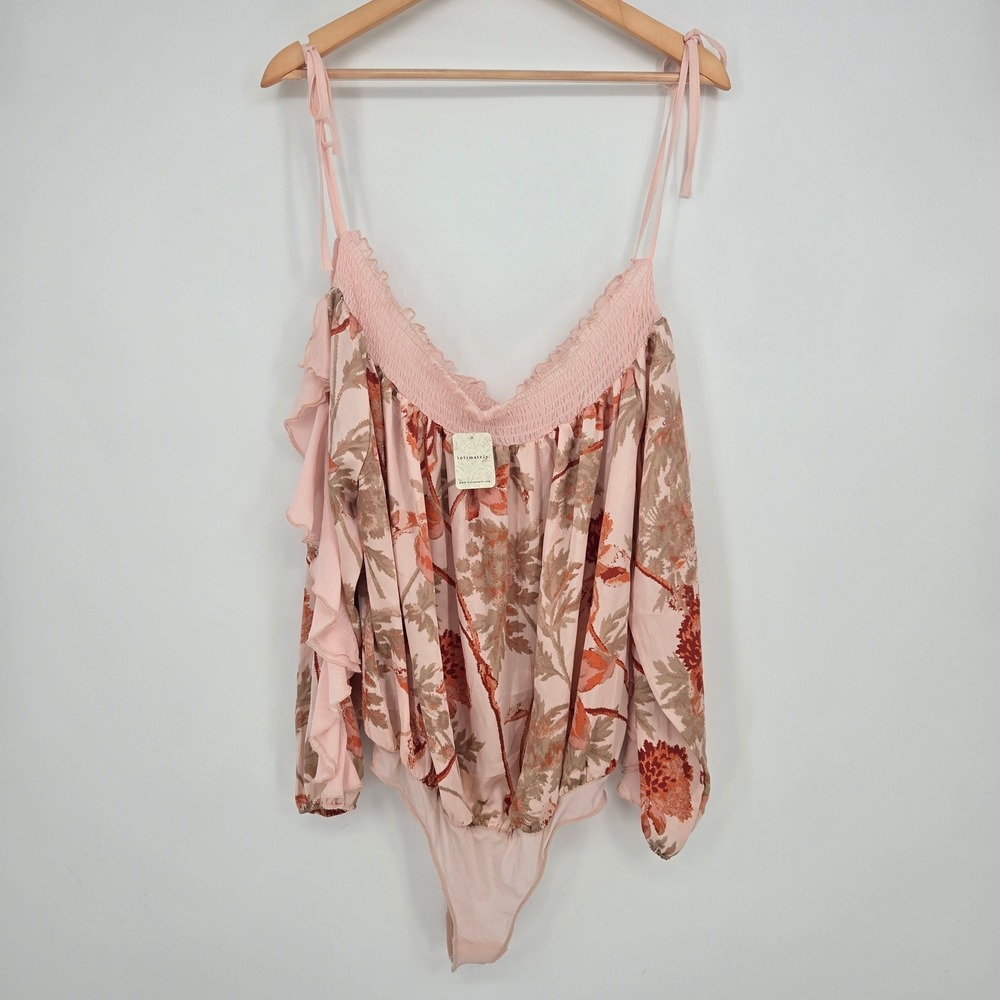 NWT $128 Intimately Free People Womens M Bodysuit‎ Pink Floral Boho Coquette